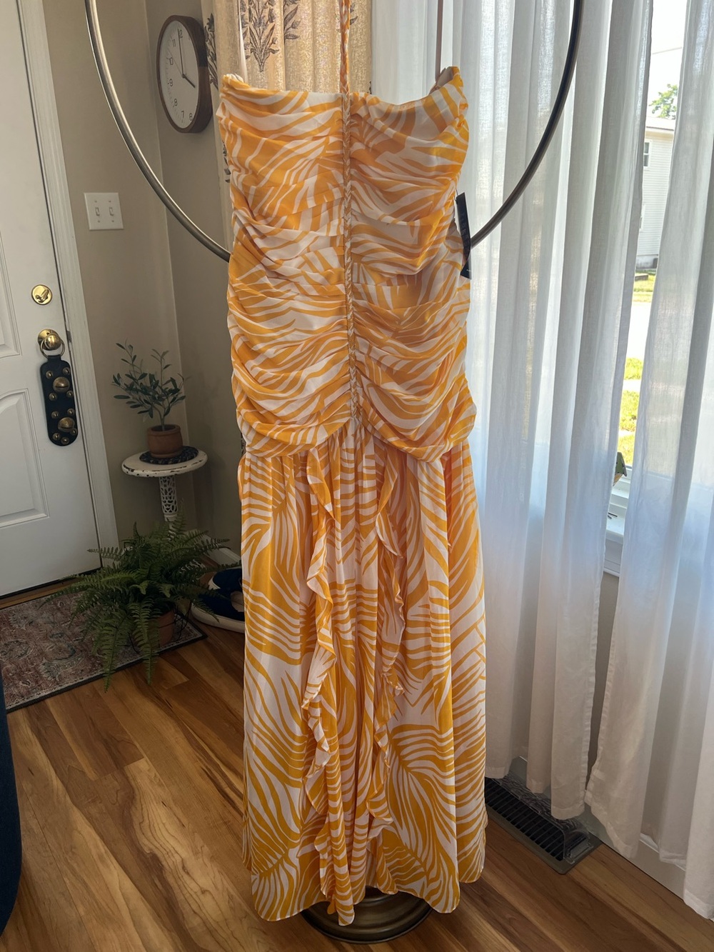 WHBM Orange and White Printed Strapless Maxi Dress NWT